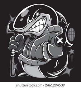 Mighty Shark Animal in Grayscale Illustration