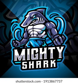 Mighty shark esport mascot logo