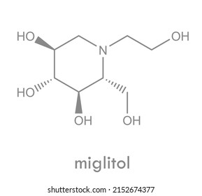 Miglitol structure. Molecule of a drug used in diabetes treatment.