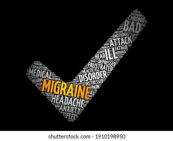 Migraine check mark word cloud collage, health concept background