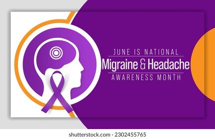 Migraine and headache awareness month is observed every year in June. it is usually a moderate or severe headache felt as a throbbing pain on one side of the head. Vector illustration