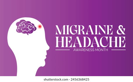 migraine AND headache awareness month observed every year in June. Template for background, banner, card, poster with text inscription.