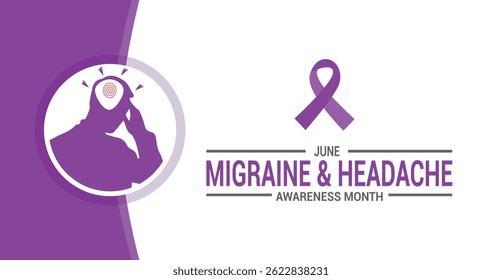 Migraine and Headache Awareness Month is observed in June each year, This month aims to raise public awareness about migraines and headaches Banner poster illustration Background