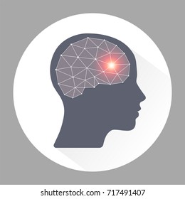 Migraine. Human Headache Migraine Icon With Polygon Geometric Brain.vector Illustration