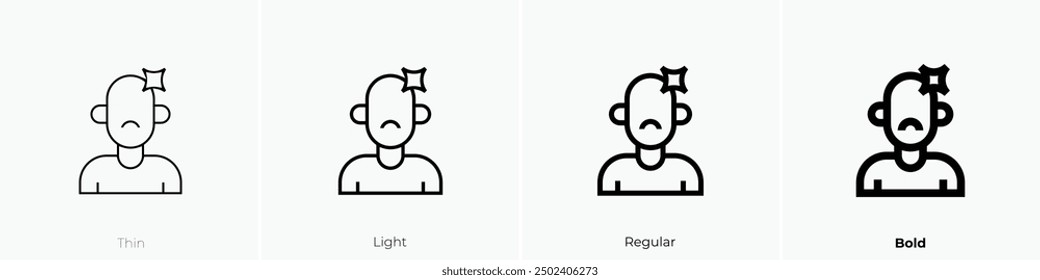 Icono de migraña. Diseño de estilo delgado, ligero, regular y audaz aislado sobre fondo blanco