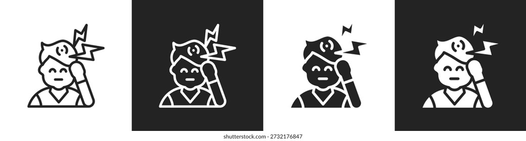 Migräne und stetiges Symbol auf weißem und schwarzem Hintergrund