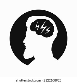 Migraine linear icon. Human head with lightning bolt. Thunderclap head. Temple pressure, pain. Flu symptom. outline symbol. Vector illustration isolated outline drawing in black color