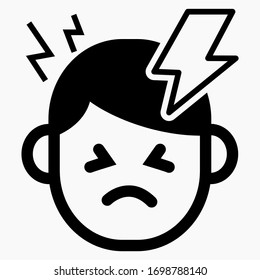 Migraine linear icon. Sick icon. Thin line illustration. Human head with lightning bolt. Thunderclap headache. Temple pressure, pain. Flu symptom. Vector icon.