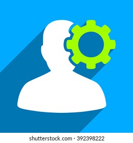Migraine long shadow vector icon. Style is a flat migraine iconic symbol on a blue square background.