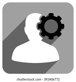 Migraine long shadow vector icon. Style is a flat migraine iconic symbol on a gray square background.