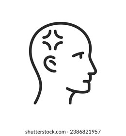 Migraine Side View Icon. Vector Outline Editable Isolated Representation of Lateral Head Pain for Health and Neurology Education.