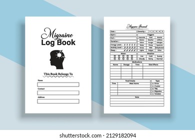 Migraine tracker notebook template. Headache medication planner and pain tracker logbook interior. Interior of a journal. Migraine pain tracker logbook and medication planner template.