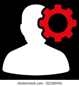Migraine vector icon. Style is bicolor flat symbol, red and white colors, rounded angles, black background.