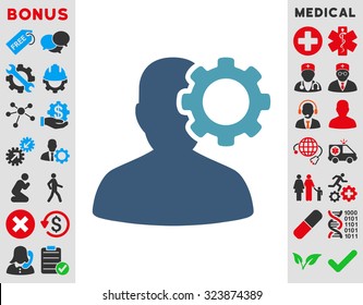 Migraine vector icon. Style is bicolor flat symbol, cyan and blue colors, rounded angles, white background.