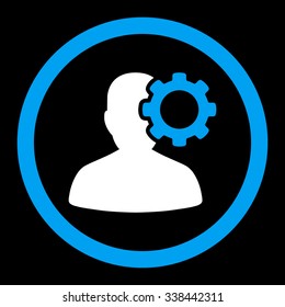 Migraine vector icon. Style is bicolor flat rounded symbol, blue and white colors, rounded angles, black background.