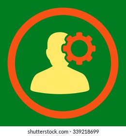 Migraine vector icon. Style is bicolor flat rounded symbol, orange and yellow colors, rounded angles, green background.