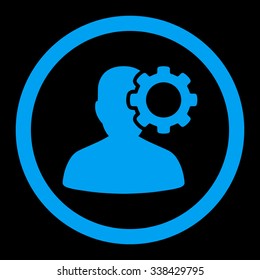 Migraine vector icon. Style is flat rounded symbol, blue color, rounded angles, black background.