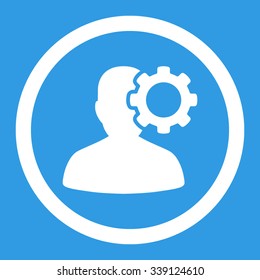 Migraine vector icon. Style is flat rounded symbol, white color, rounded angles, blue background.