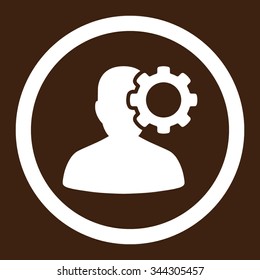 Migraine vector icon. Style is flat rounded symbol, white color, rounded angles, brown background.