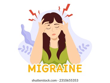 Migraine Vector Illustration People Suffers from Headaches, Stress and Migraines in Healthcare Flat Cartoon Hand Drawn Background Templates