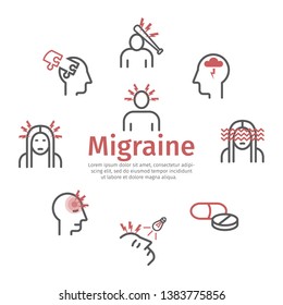 Migraines Banner Migraine Symptoms Headache Line Stock Vector (Royalty ...