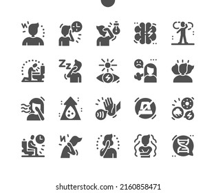 Migraines. Headache. Pain, problem, stressed, unhappy and depressed. Health care, medical and medicine. Vector Solid Icons. Simple Pictogram