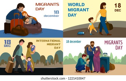 Migrant banner set. Cartoon illustration of migrant vector banner set for web design