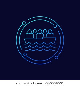 migrant boat icon, linear design