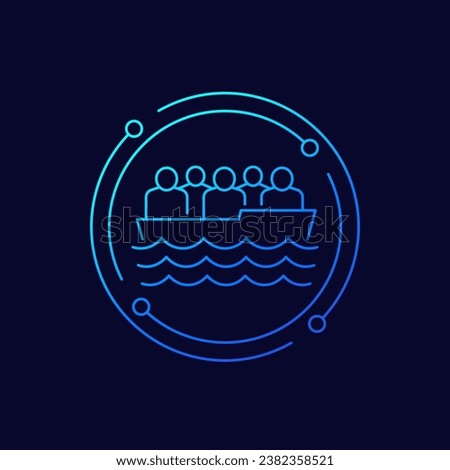 migrant boat icon, linear design