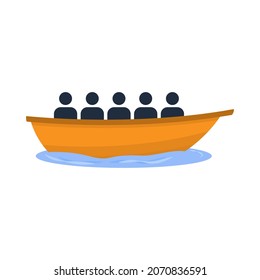 Migrant boat icon. Vector illustration of migrants on a boat. Flat design vector illustration isolated on white background.
