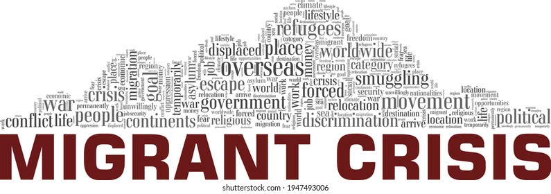 Migrant crisis vector illustration word cloud isolated on a white background.