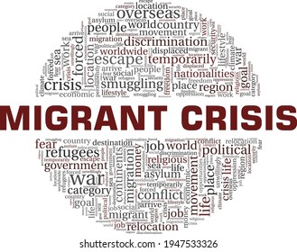 Migrant crisis vector illustration word cloud isolated on a white background.