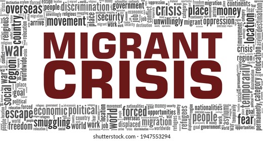 Migrant crisis vector illustration word cloud isolated on a white background.