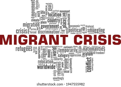 Migrant crisis vector illustration word cloud isolated on a white background.