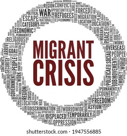 Migrant crisis vector illustration word cloud isolated on a white background.