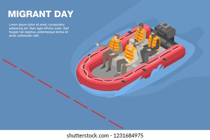 Migrant day concept background. Isometric illustration of migrant day vector concept background for web design
