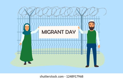 Migrant day concept banner. Flat illustration of migrant day vector concept banner for web design