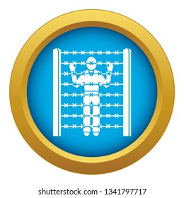 Migrant man at border icon blue vector isolated on white background for any design