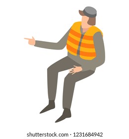 Migrant man in life vest icon. Isometric of migrant man in life vest vector icon for web design isolated on white background