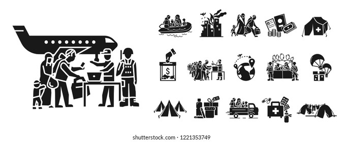 Migrant refugee workers icon set. Simple set of migrant refugee workers in tents vector icons for web design on white background