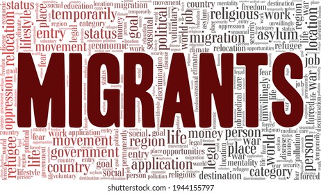 Migrants vector illustration word cloud isolated on a white background.