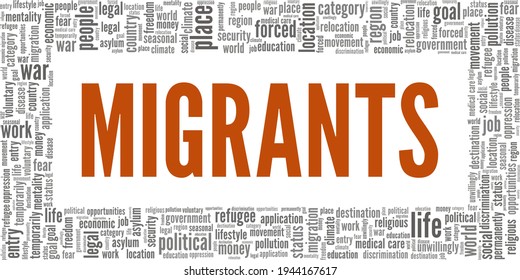 Migrants vector illustration word cloud isolated on a white background.