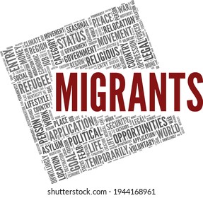 Migrants vector illustration word cloud isolated on a white background.