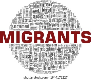 Migrants vector illustration word cloud isolated on a white background.