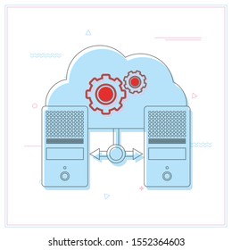 Migration. Backup concept. Copying file. Server. Data Center. Database Synchronize Technology.