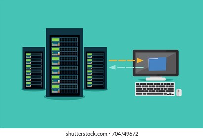 Migration. Backup concept. Copying file. Server. Data Center. Database Synchronize Technology. 