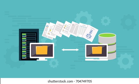 Migration. Backup Concept. Copying File. Server. Data Center. Database Synchronize Technology. 