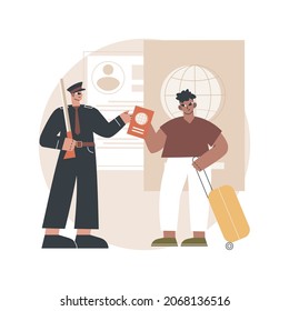 Migration control abstract concept vector illustration. Border control, illegal immigration, check documents, application form, fingerprints, inscription covid-19, passport abstract metaphor.