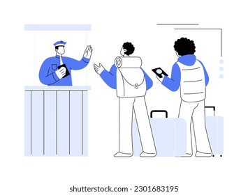 Migration control abstract concept vector illustration. Border control, illegal immigration, check documents, application form, fingerprints, inscription covid-19, passport abstract metaphor.