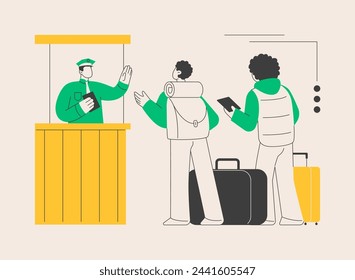 Migration control abstract concept vector illustration. Border control, illegal immigration, check documents, application form, fingerprints, inscription covid-19, passport abstract metaphor.